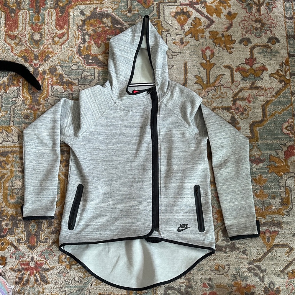 Nike Light Gray Hooded Zip-Front Kids Jacket with Black Trim